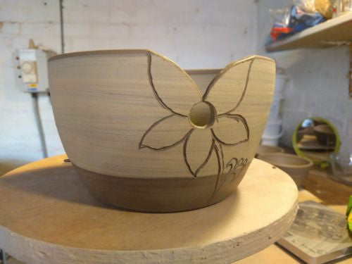 How I Make Flower Pattern Sgraffito and Stamped Yarn Bowls