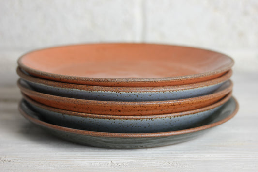 Set of 5 small plates. 2 x apricot, 2 x blue, 1 x forest. Seconds Sale #29